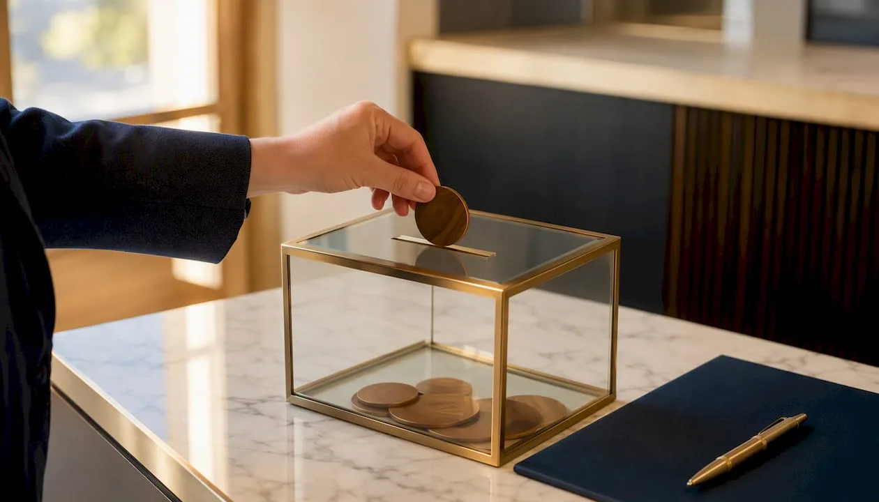 Hand placing voting token in ballot box