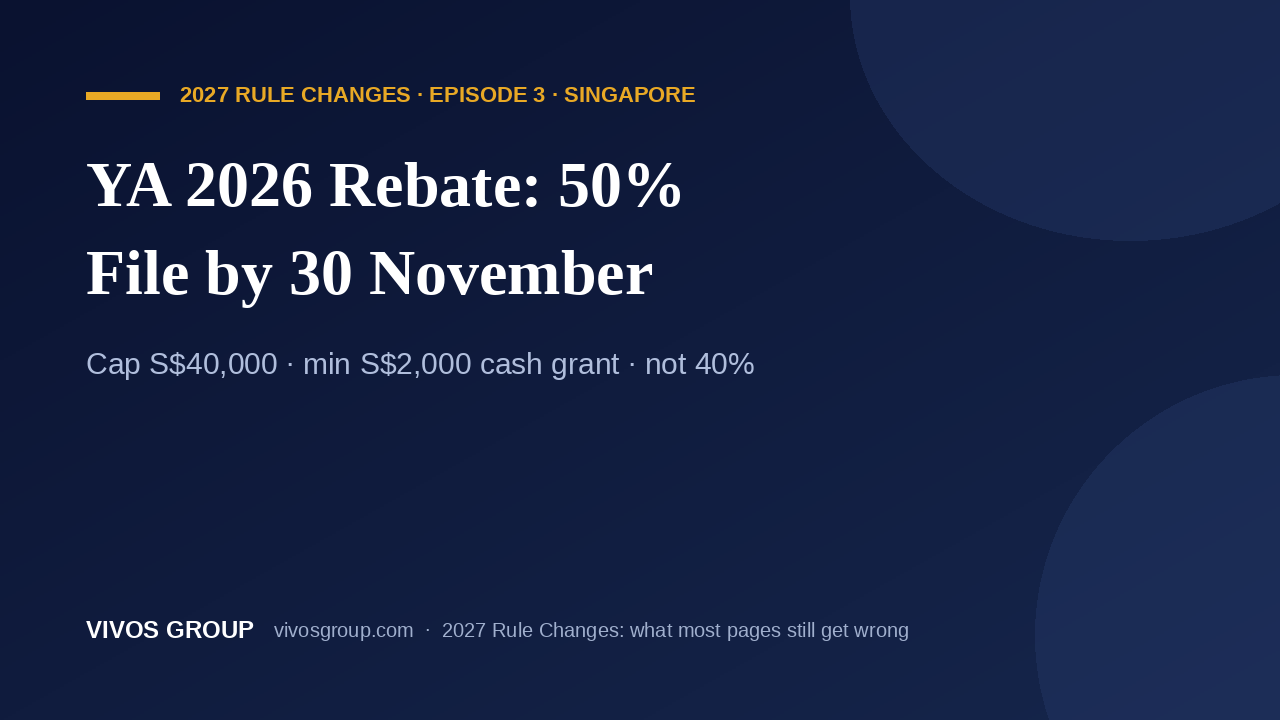 Singapore Corporate Tax YA 2026: 50% Rebate, File by 30 November